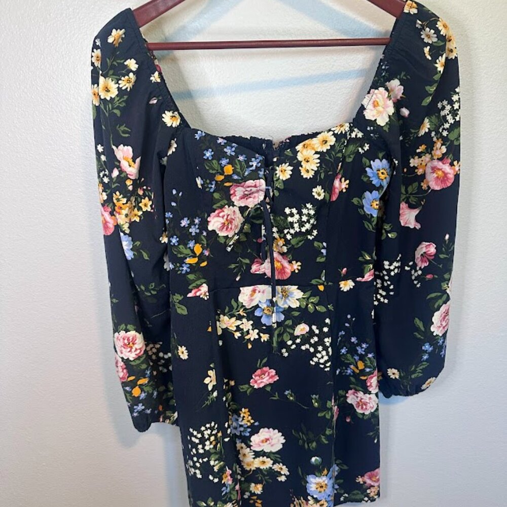 Abercrombie & Fitch Navy Blue Long-Sleeve Lace-Up Flirty Mini Dress - Size S